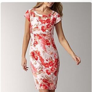 Liz Claiborne Pink and Red Floral Midi Dress